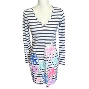Lilly Pulitzer Dress Size XS Striped Palm Tree Long Sleeve V Neck Beacon Dress